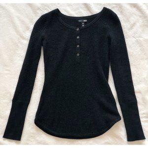 NWT Aqua Black Cashmere Henley Waffle Sweater - XS